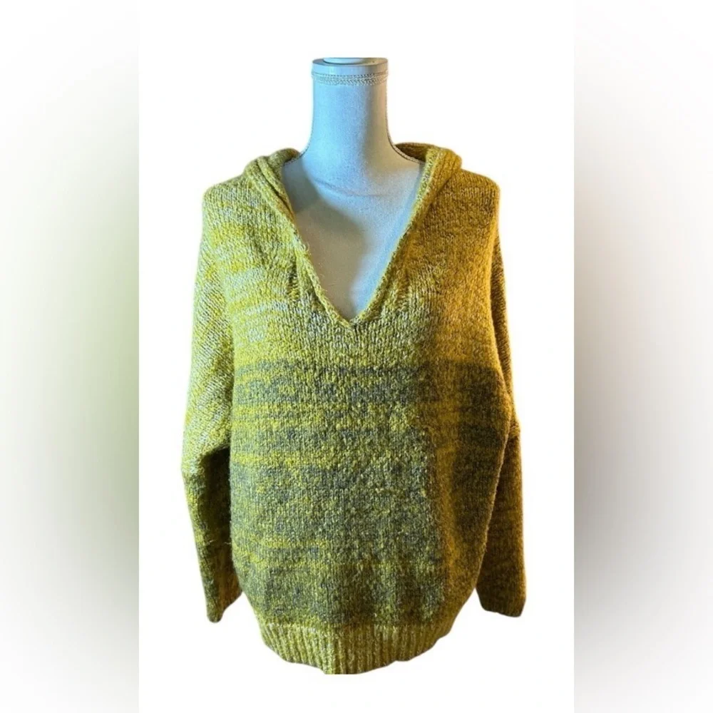 Elan Yellow V-Neck Hooded Oversized Sweater